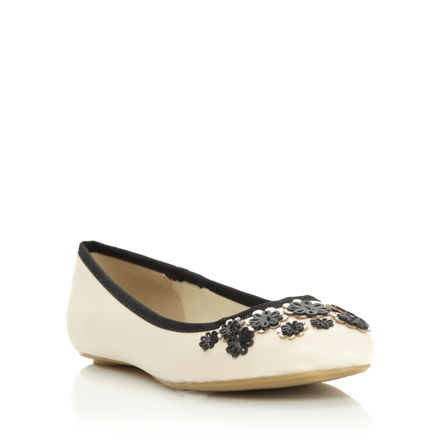 Red Herring Cream leatherette floral embellished ballet flat shoes