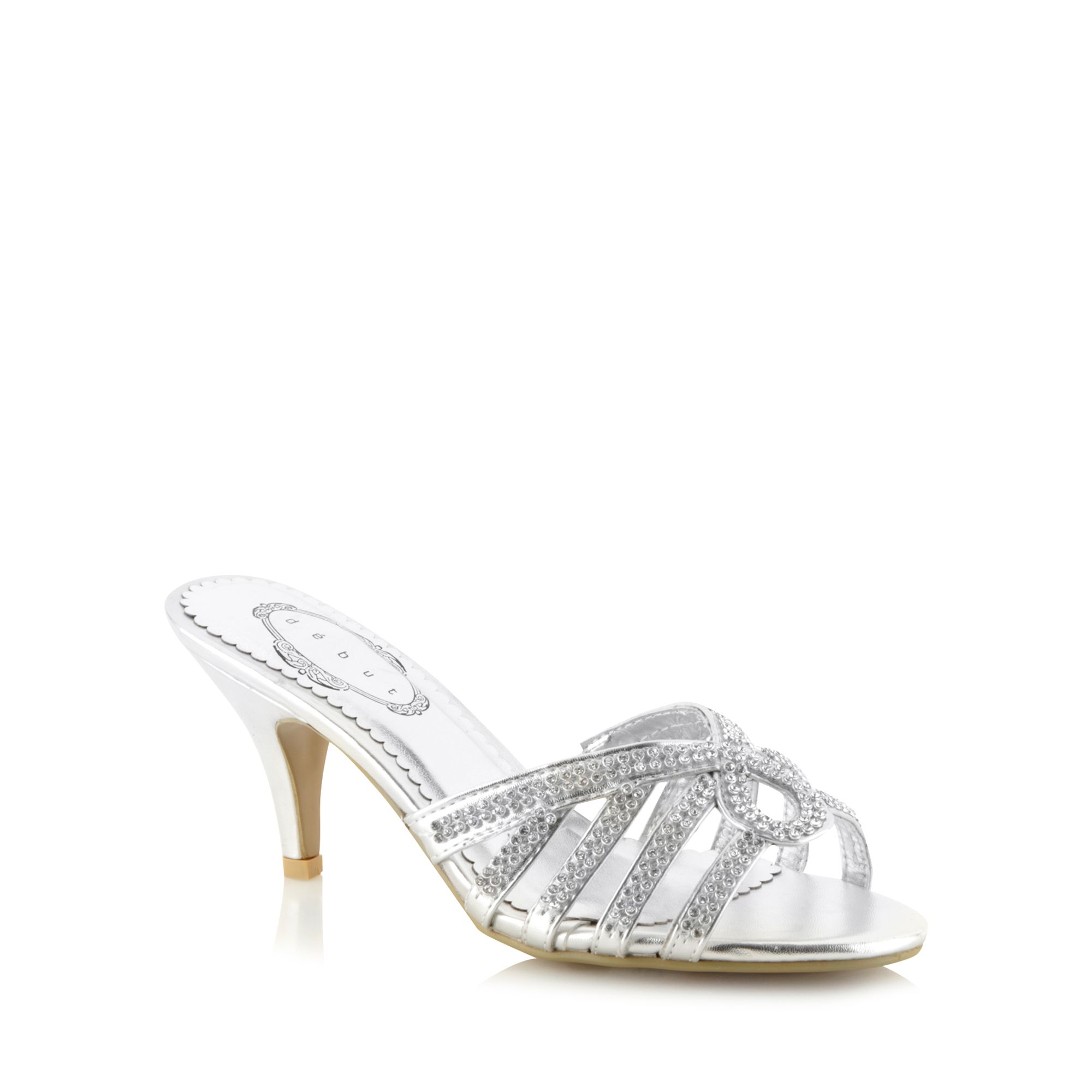 Debut Womens Silver Diamante Strap Mid Mule Sandals From Debenhams | eBay
