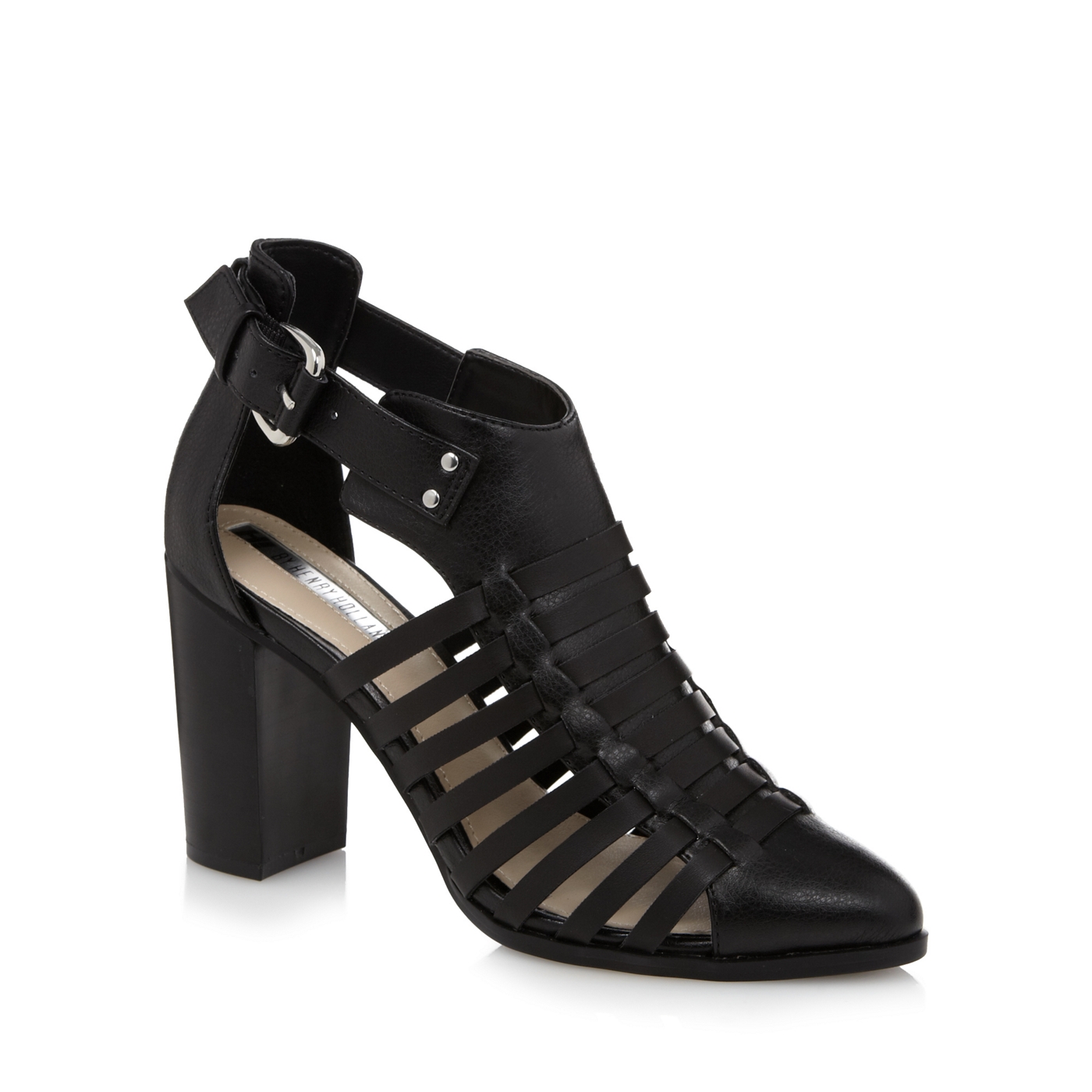 H by Henry Holland Designer black caged high sandals