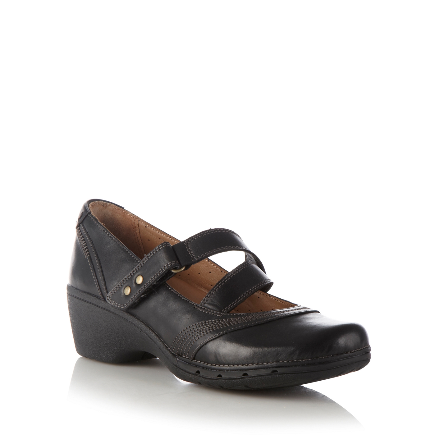 Clarks Black galley leather mid wedge shoes