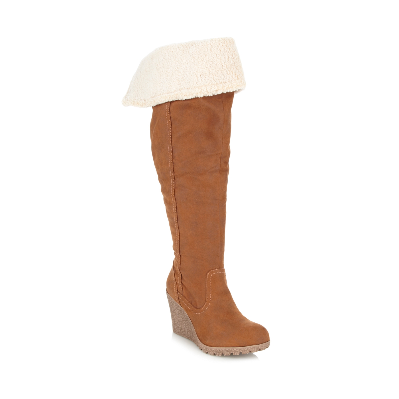 Call It Spring Tan Eveline fleece lined high wedge boots