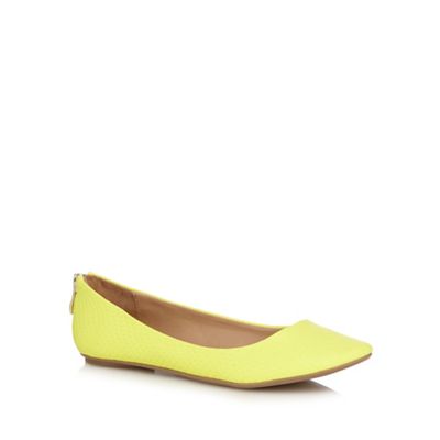 Call It Spring Yellow 'Brevia' snake skin textured rear zip flat shoes ...