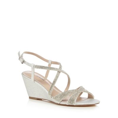 Call It Spring Silver diamante 'Amergina' mid wedge heel ankle strap ...