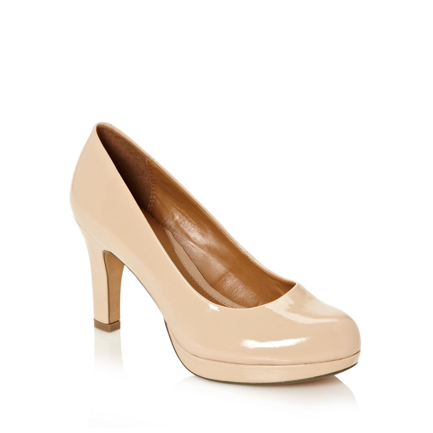 Clarks Natural high heeled patent leather court shoes