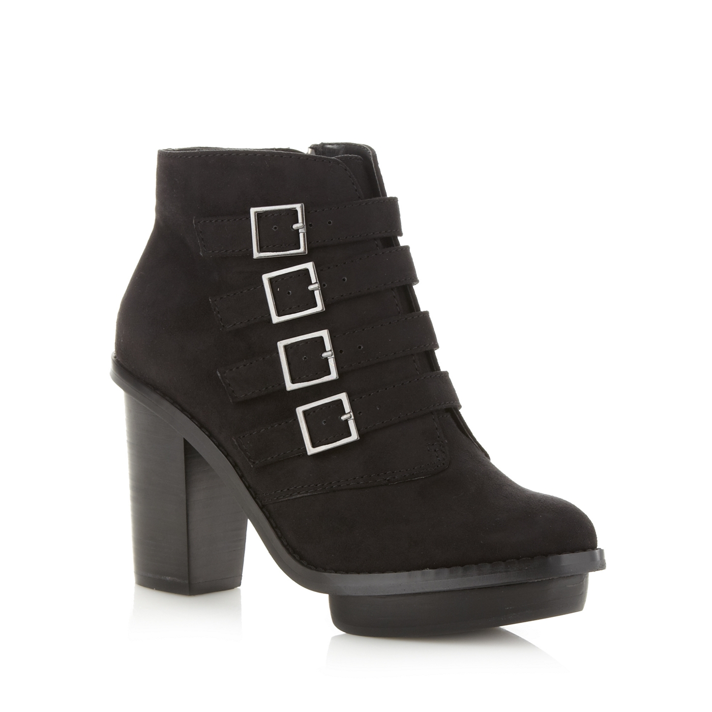 Faith Black four buckle high ankle boots