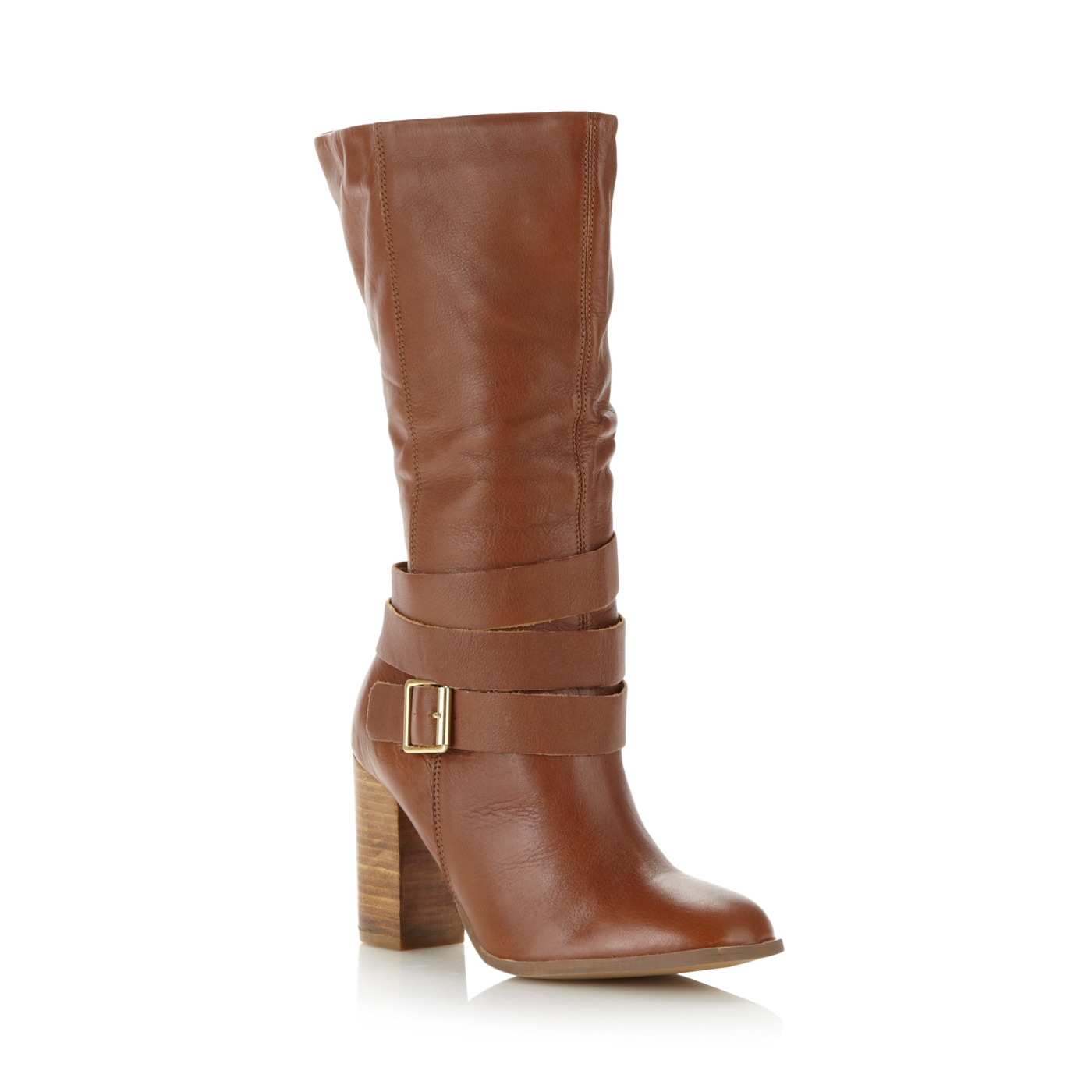 Faith Tan leather calf length high boots