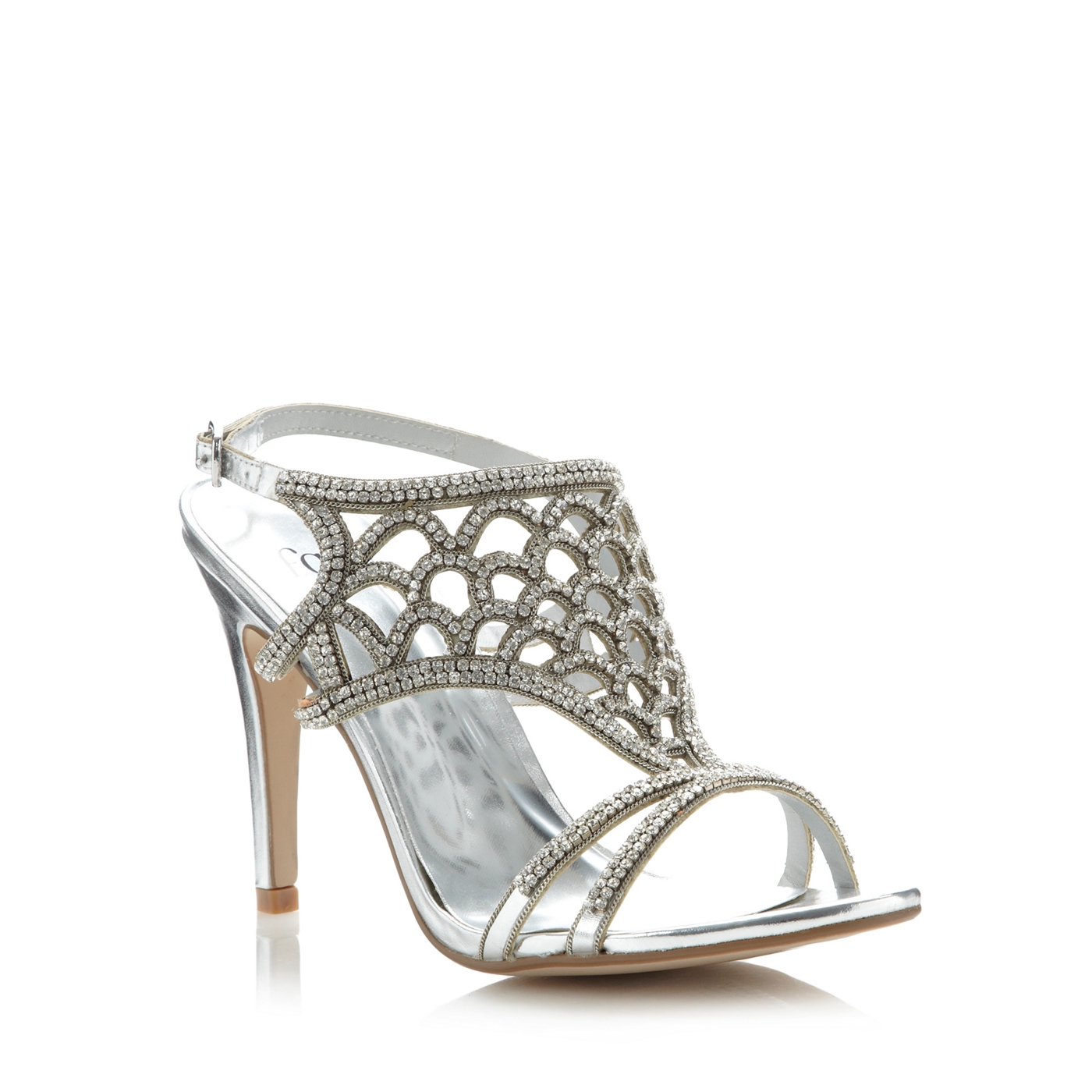 Faith Silver caged diamante high sandals