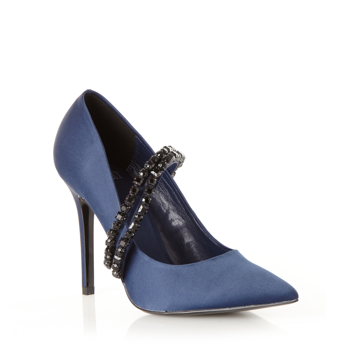 Faith Navy satin beaded high court shoes