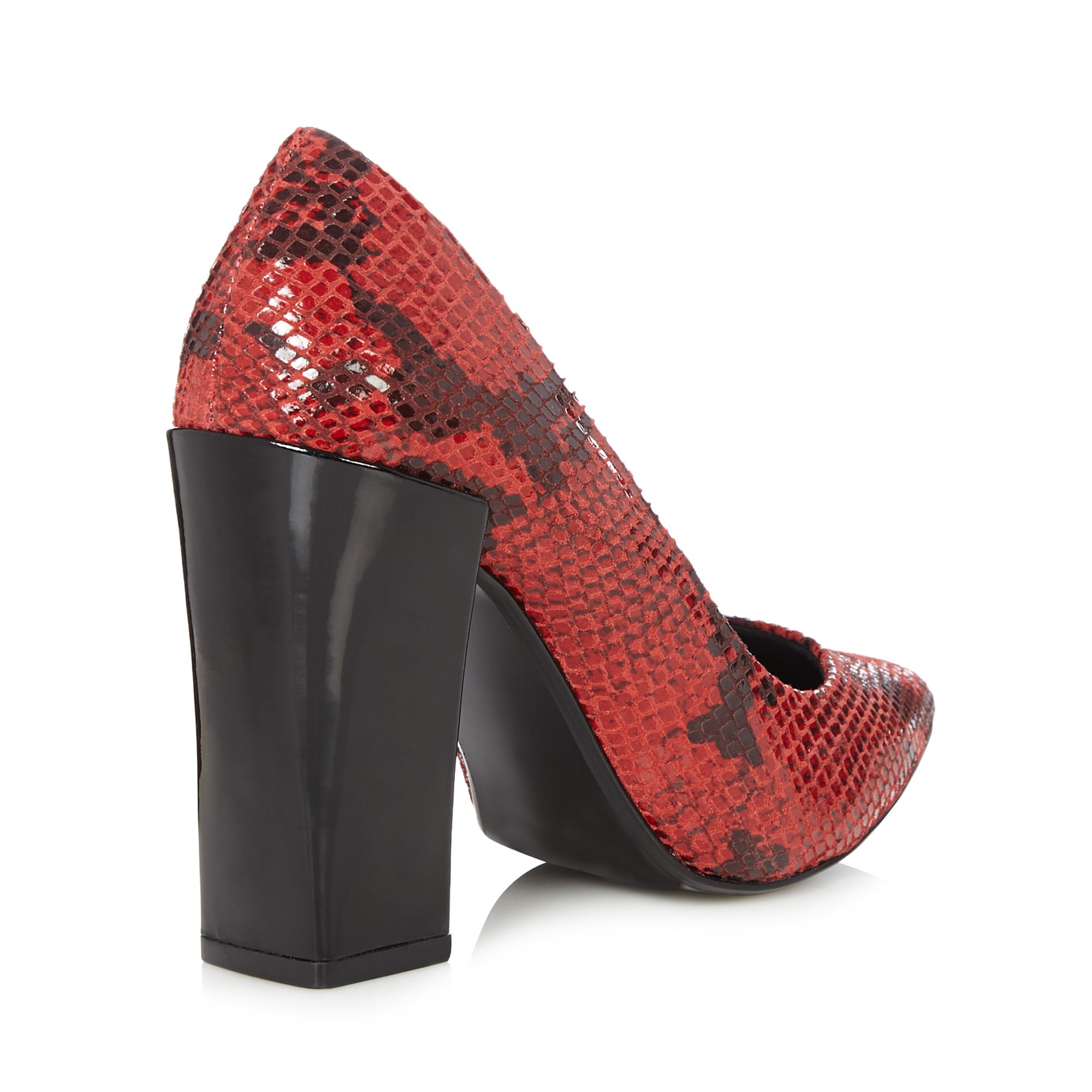 Faith Womens Red Leather Block High Heel Court Shoes From Debenhams | eBay