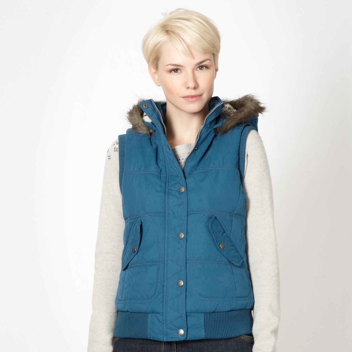 Mantaray Turquoise fleece faux fur gilet