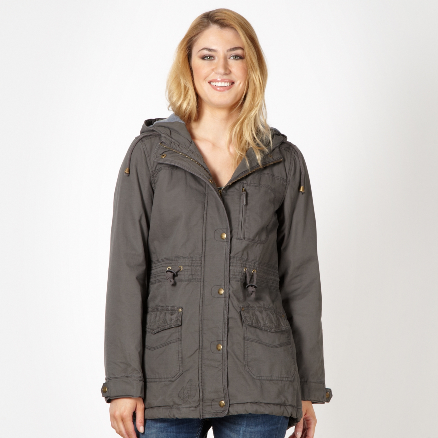 Mantaray Grey embroidered panel parka coat