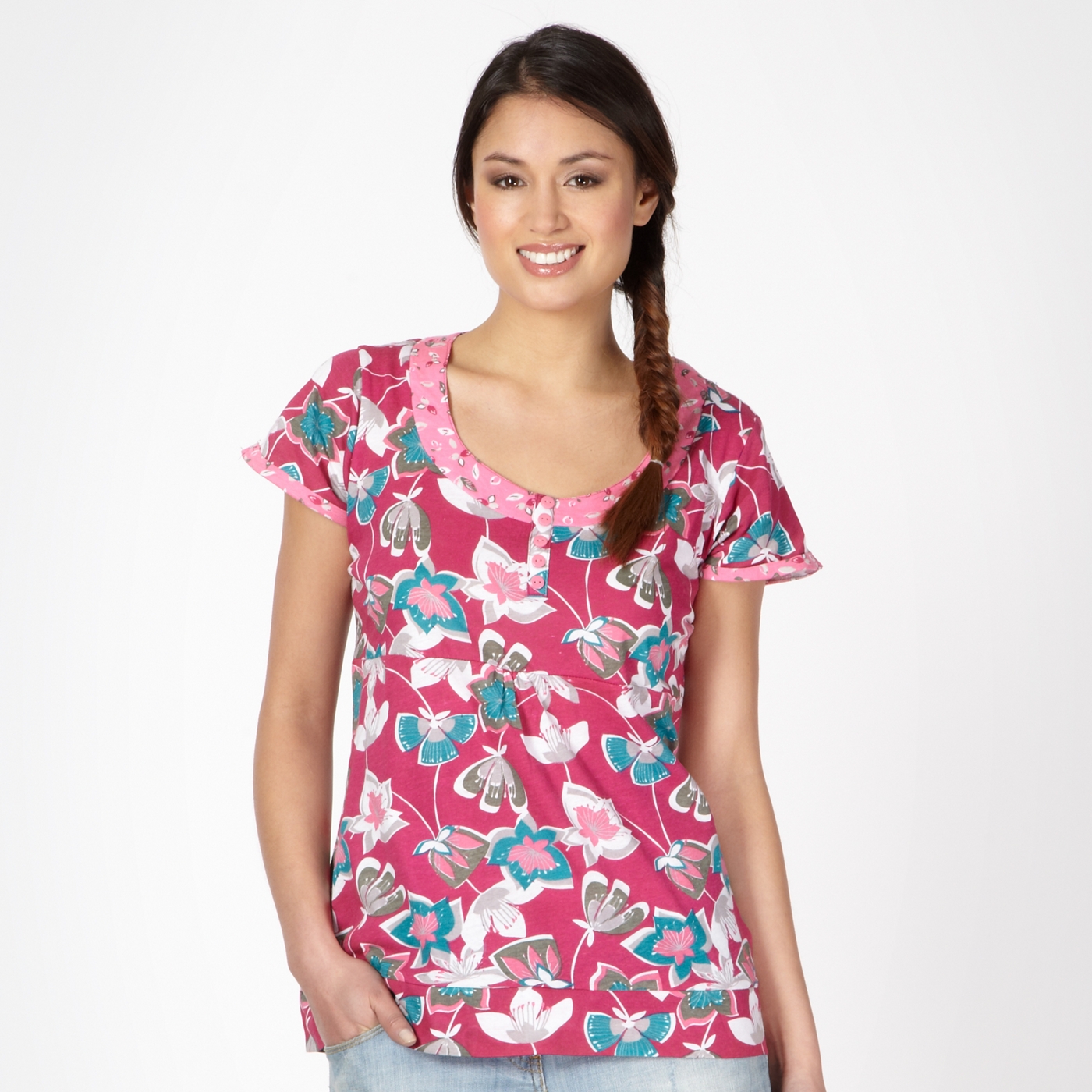 Mantaray Dark pink flower scoop neck t shirt