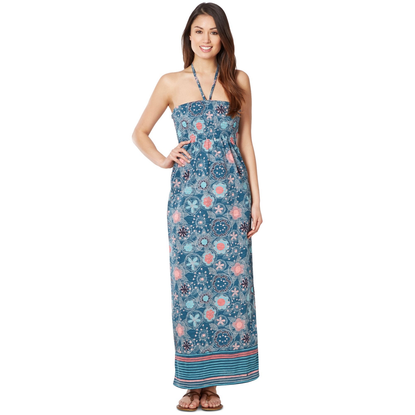 Mantaray Aqua geometric print bandeau maxi dress