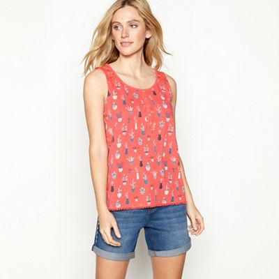 Mantaray - Red cactus print cotton vest top