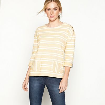 Mantaray - Mustard yellow textured stripe cotton blend sweater