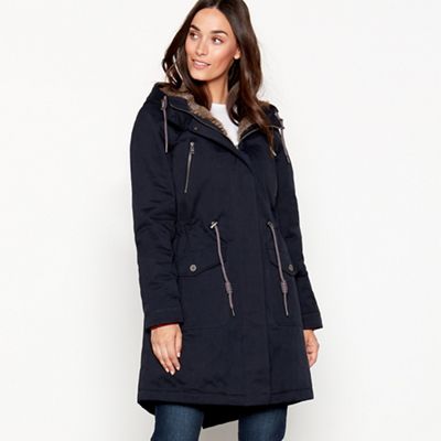 Mantaray - Navy fur hood waxy parka coat