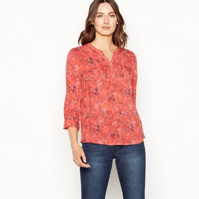 Mantaray - Peach 'Sweet Forest' print long sleeve top