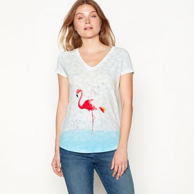 Mantaray - Dark green flamingo print cotton V-neck t-shirt