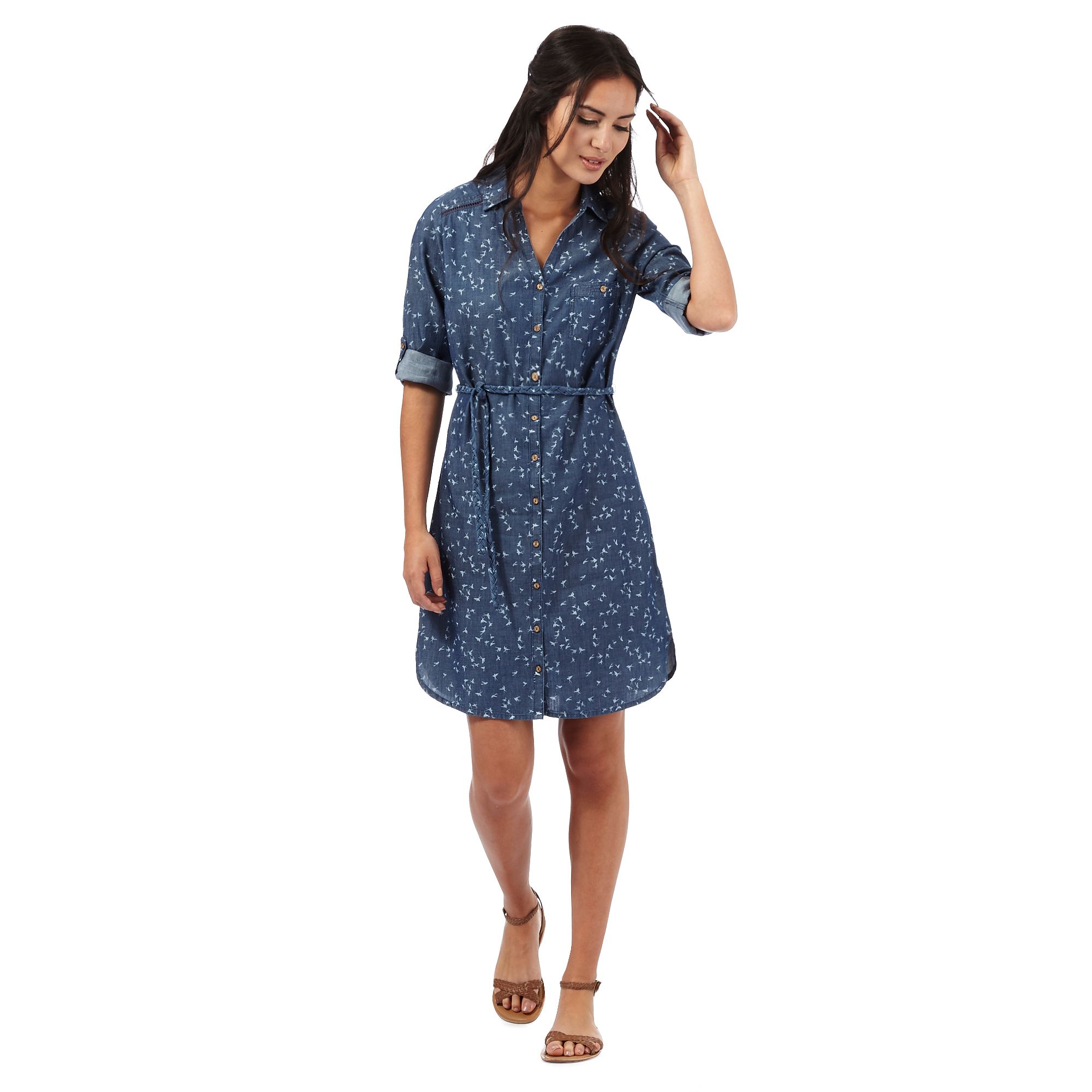 Mantaray Womens Blue Bird Print Denim Shirt Dress From Debenhams | eBay