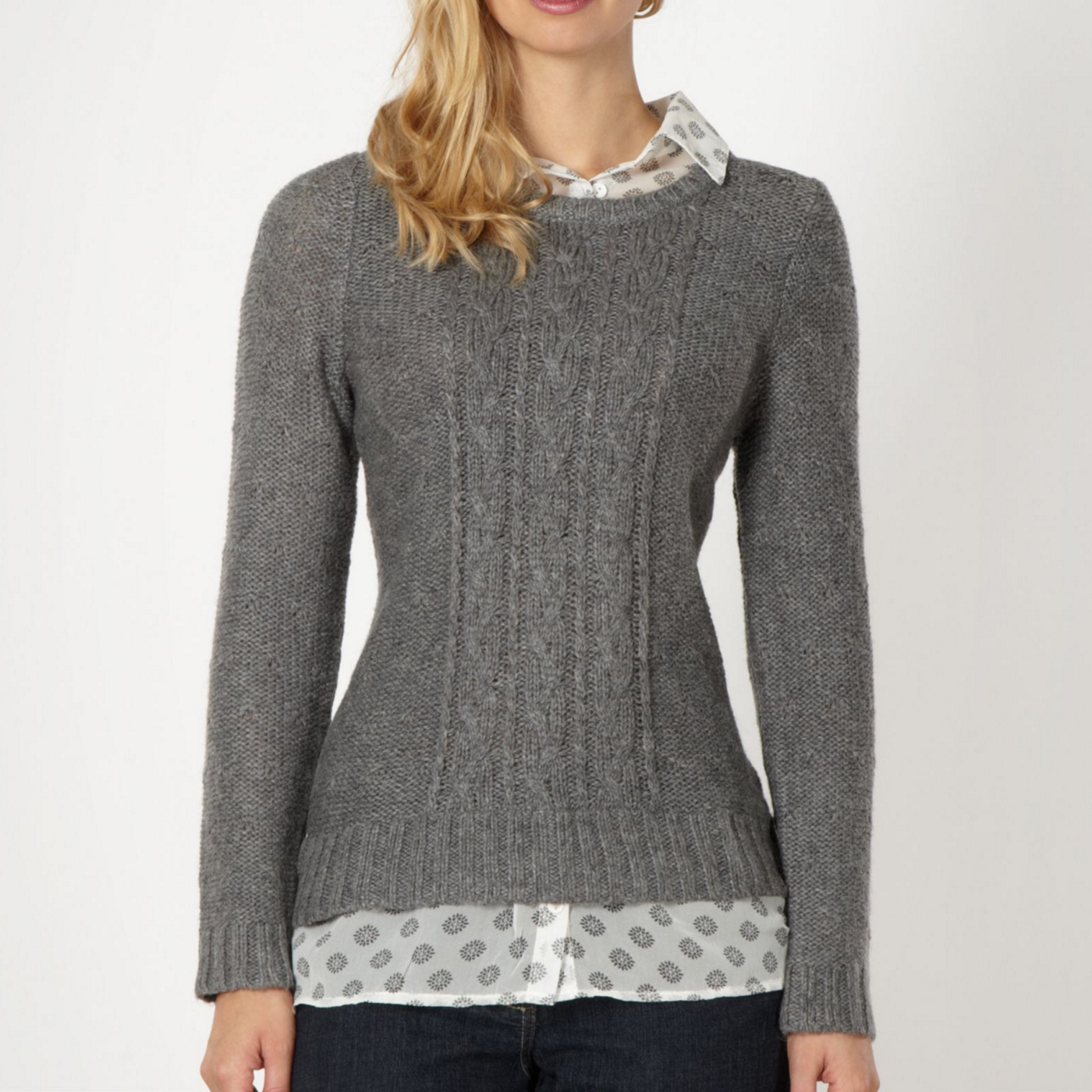 The Collection Grey mock shirt collar jumper