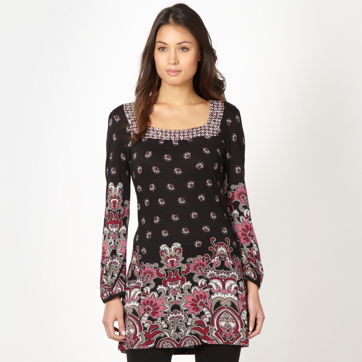 The Collection Black floral sequin tunic top