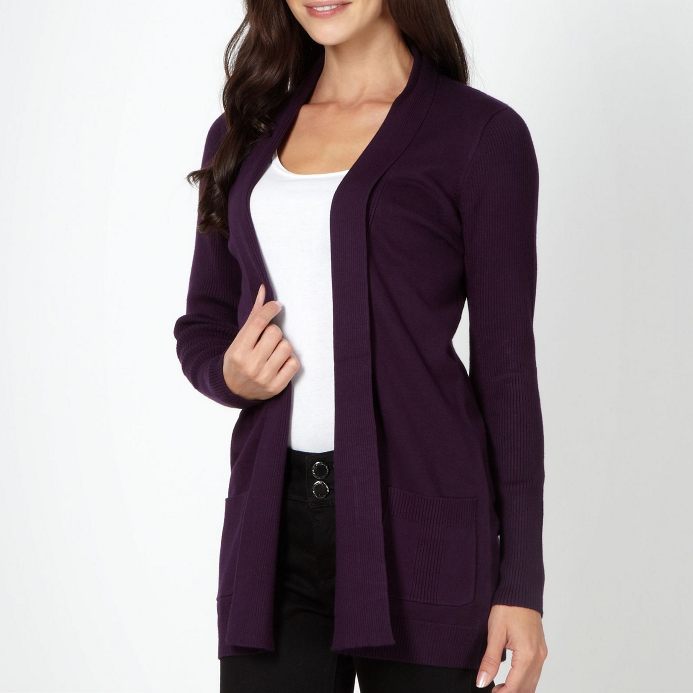 The Collection Dark purple ribbed edge to edge shawl cardigan