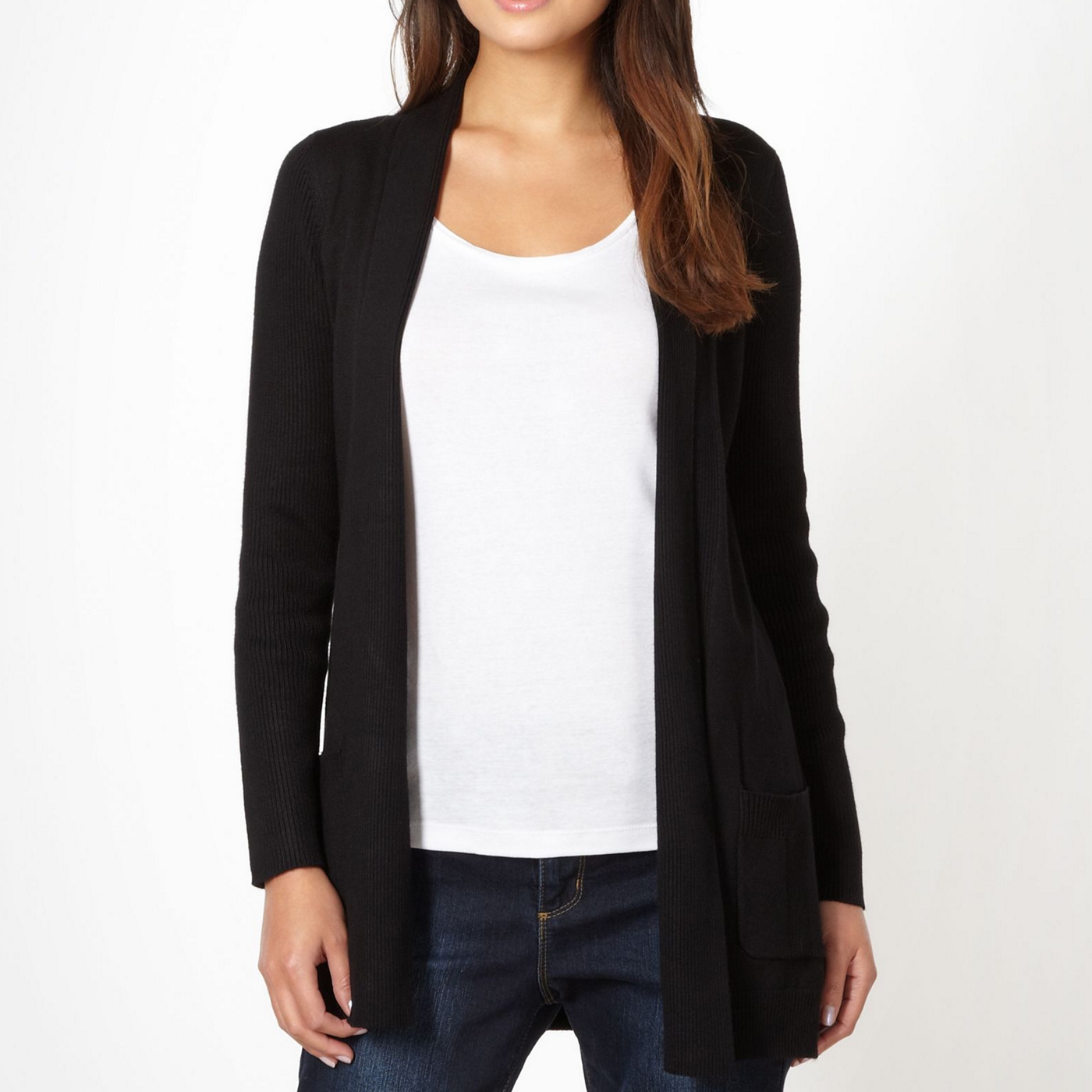 The Collection Black ribbed edge to edge cardigan