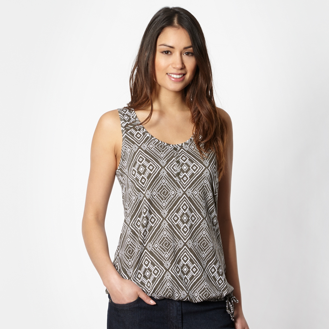 The Collection Khaki tribal bubble hem vest