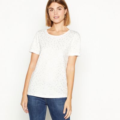 The Collection - Ivory foil star print cotton t-shirt