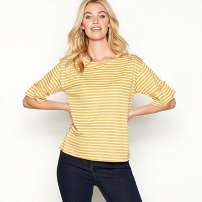 The Collection - Light yellow stripe print cotton three-quarter sleeve top