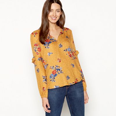The Collection - Ivory floral spot print ruffle sleeve blouse