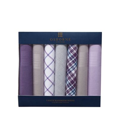 Osborne - Pack of seven purple and grey patterned handkerchiefs