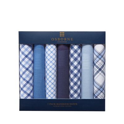 Osborne - Pack of seven blue and white patterned handkerchiefs