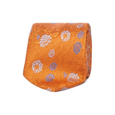 The Collection - Orange silk floral print tie