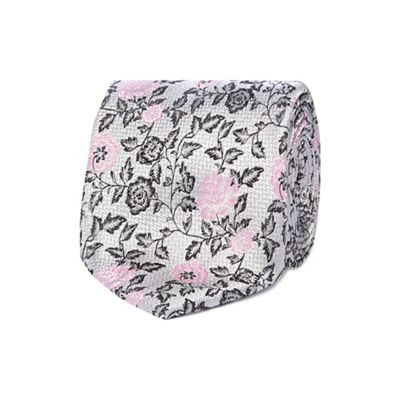 The Collection - Silver silk floral print tie