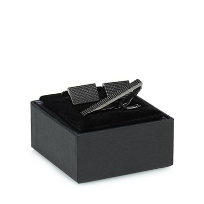 The Collection - Dark grey textured cufflinks and tie bar