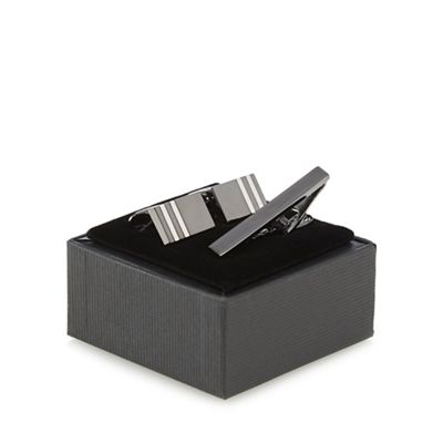 The Collection - Silver textured stripe cufflinks and tie bar