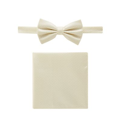 Black Tie - Pale yellow textured bow tie, pocket square and pin set