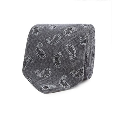 Hammond & Co. by Patrick Grant - Grey Herringbone paisley print tie