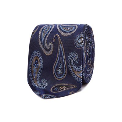 The Collection - Navy paisley embroidered silk tie