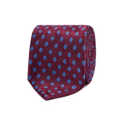 The Collection - Wine floral embroidered silk tie
