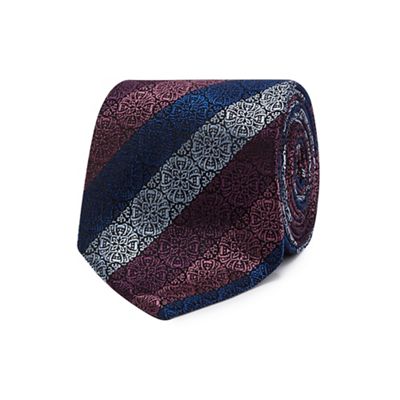 The Collection - Purple geometric floral stripe silk tie