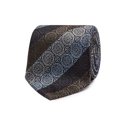 The Collection - Grey geometric floral stripe silk tie