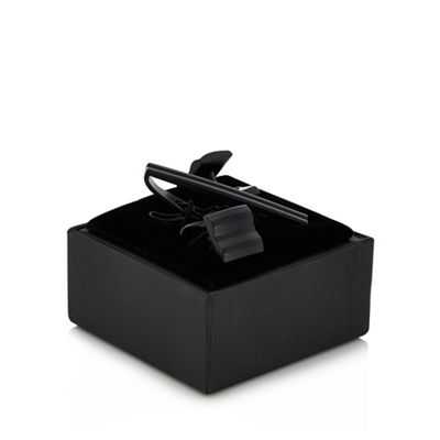 The Collection - Black textured stripe cufflinks and tie bar