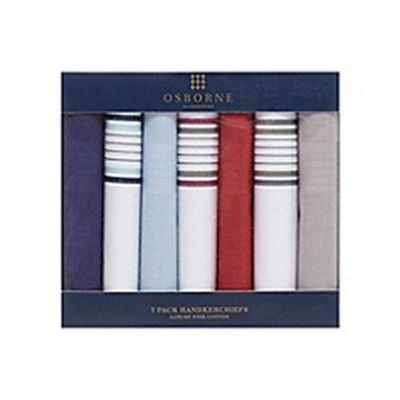 Osborne - Pack of seven plain and striped border cotton handkerchiefs