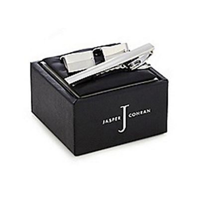J by Jasper Conran - Silver crystal tie bar and cufflinks in a gift box