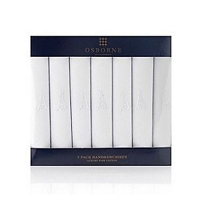 Osborne - Pack of seven white initial embroidered handkerchiefs
