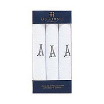 Osborne - Pack of three white initial embroidered handkerchiefs