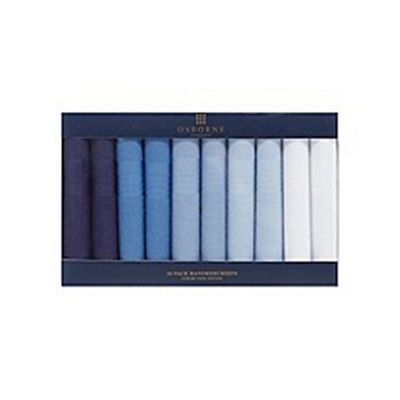 Osborne - Pack of ten blue and white luxury fine cotton handkerchiefs
