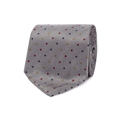 The Collection - Grey spot pattern tie with a bar